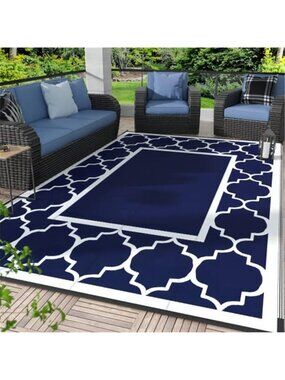 5'x8' Outdoor Rug Waterproof for Patio Decor, Foldable Reversible Plastic Straw